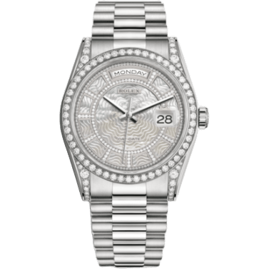 Rolex Day-Date 36 White Gold Diamonds / President / MOP Carousel 118389-0085