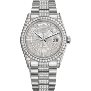 Rolex Day-Date 36 White Gold Diamonds / President Diamonds / MOP Carousel 118389-0095