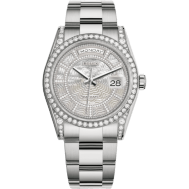 Rolex Day-Date 36 White Gold Diamonds / Oyster / MOP Carousel 118389-0097