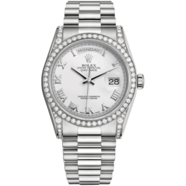 Rolex Day-Date 36 White Gold Diamonds / President / White Roman 118389-0098