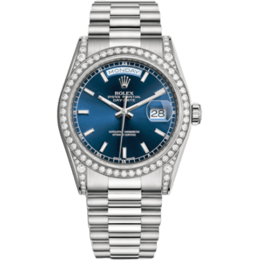 Rolex Day-Date 36 White Gold Diamonds / President / Blue 118389-0108