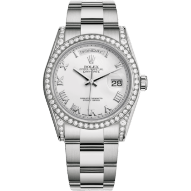 Rolex Day-Date 36 White Gold Diamonds / Oyster / White Roman 118389-0119