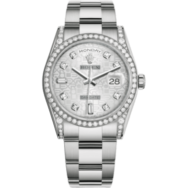 Rolex Day-Date 36 White Gold Diamonds / Oyster / Silver Computer 118389-0122