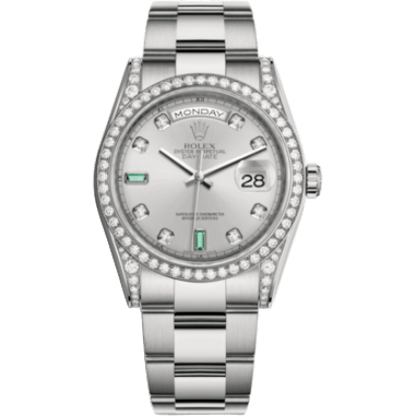 Rolex Day-Date 36 White Gold Diamond / Oyster / Silver Diamond Emerald 118389-0124