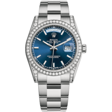 Rolex Day-Date 36 White Gold Diamonds / Oyster / Blue 118389-0125