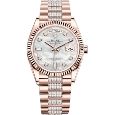 Rolex Day-Date 36 Everose Gold / Fluted / MOP-Diamond / President-Diamond 128235-0032