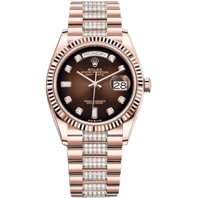 Rolex Day-Date 36 Everose Gold / Fluted / Brown Ombré-Diamond / President-Diamond 128235-0038