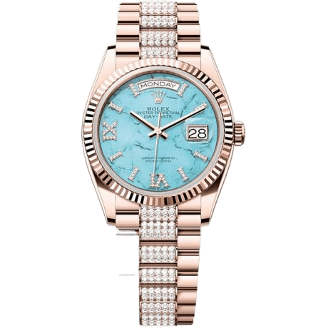 Rolex Day-Date 36 Everose Gold - Fluted / Turquoise / President - Diamond 128235-0065