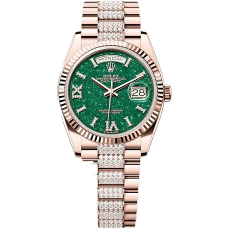 Rolex Day-Date 36 Everose Gold - Fluted / Green Aventurine / President - Diamond 128235-0069