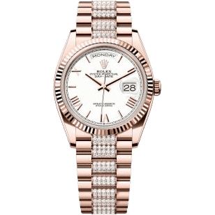 Rolex Day-Date 36 Everose Gold - Fluted / White - Roman / President - Diamond 128235-0071