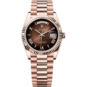 Rolex Day-Date 36 Everose Gold - Fluted / Brown Ombré - Roman / President 128235-0075