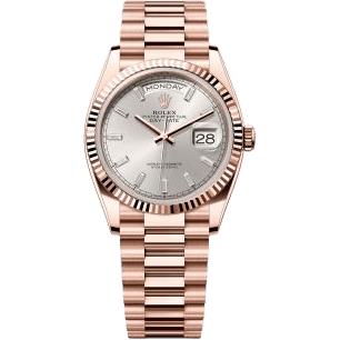 Rolex Day-Date 36 Everose Gold - Fluted / Silver - Baguette 128235-0087