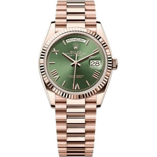 Rolex Day-Date 36 Everose Gold - Fluted / Green - Roman / President 128235-0089