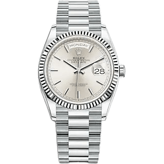 Rolex Day-Date 36 Platinum - Fluted / Silver / President 128236-0001
