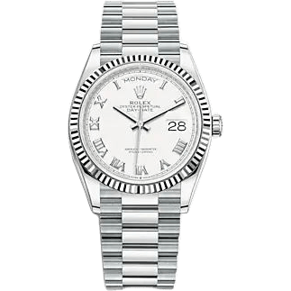 Rolex Day-Date 36 Platinum - Fluted / White - Roman / President 128236-0007