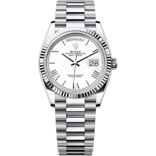 Rolex Day-Date 36 Platinum - Fluted / White - Roman / President 128236-0017