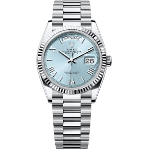 Rolex Day-Date 36 Platinum - Fluted / Ice Blue - Roman / President 128236-0018