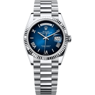 Rolex Day-Date 36 Platinum - Fluted / Blue Ombré - Roman / President 128236-0020