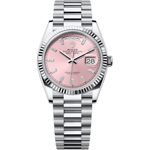Rolex Day-Date 36 Platinum - Fluted / Pink - Baguette / President 128236-0024