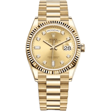 Rolex Day-Date 36 Yellow Gold / Fluted / Champagne - Diamond / President 128238-0008