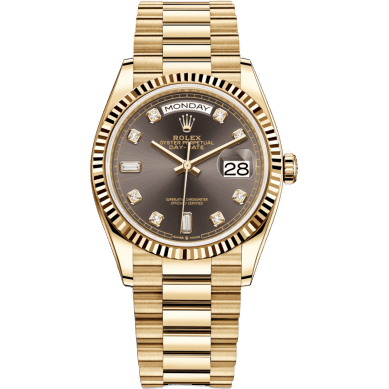 Rolex Day-Date 36 Yellow Gold / Fluted / Dark Grey-Diamond / President 128238-0022