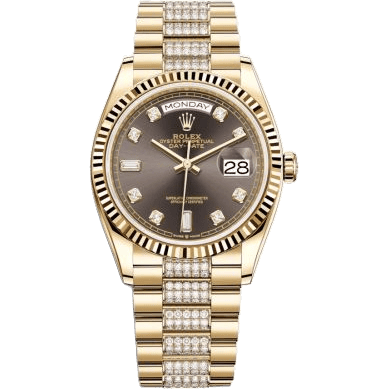 Rolex Day-Date 36 Yellow Gold / Fluted / Dark Grey-Diamond / President-Diamond 128238-0024