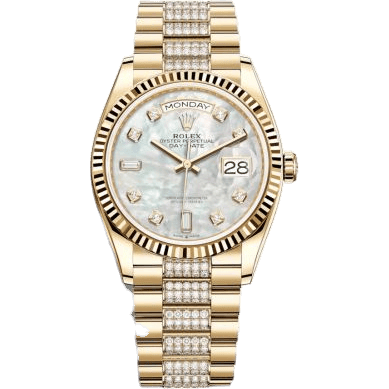 Rolex Day-Date 36 Yellow Gold / Fluted / MOP-Diamond / President-Diamond 128238-0032