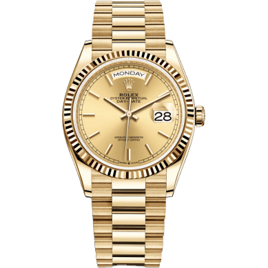 Rolex Day-Date 36 Yellow Gold / Fluted / Champagne / President 128238-0045
