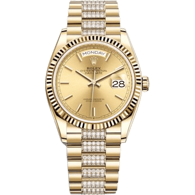 Rolex Day-Date 36 Yellow Gold / Fluted / Champagne / President - Diamond 128238-0046
