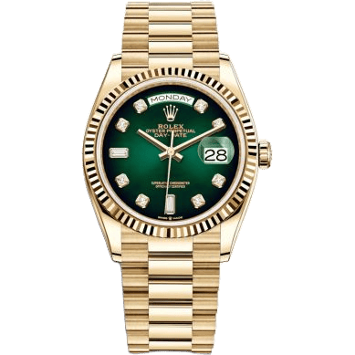 Rolex Day-Date 36 Yellow Gold / Fluted / Green Ombré-Diamond / President 128238-0069