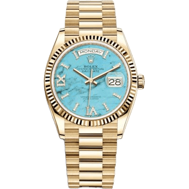 Rolex Day-Date 36 Yellow Gold / Fluted / Turquoise / President 128238-0071