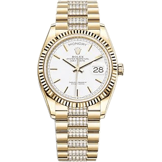 Rolex Day-Date 36 Yellow Gold / Fluted / White / President - Diamond 128238-0082