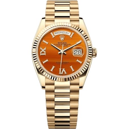 Rolex Day-Date 36 Yellow Gold - Fluted / Carnelian / President 128238-0088