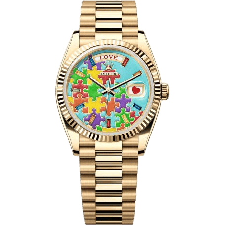 Rolex Day-Date 36 Yellow Gold - Fluted / Emoji Puzzle 128238-0106