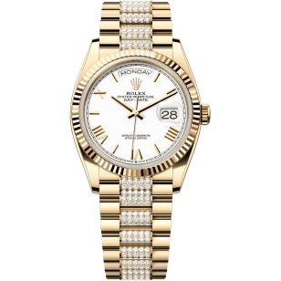 Rolex Day-Date 36 Yellow Gold / Fluted / White - Roman / President - Diamond 128238-0114
