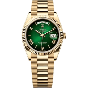 Rolex Day-Date 36 Yellow Gold - Fluted / Green Ombré - Roman / President 128238-0118