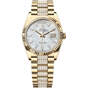 Rolex Day-Date 36 Yellow Gold / Fluted / MOP - Baguette / President - Diamond 128238-0124