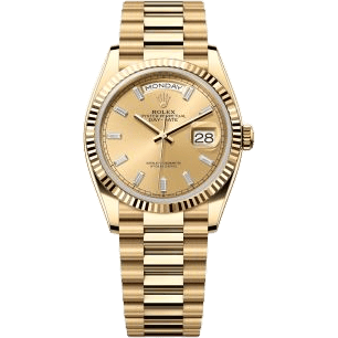 Rolex Day-Date 36 Yellow Gold / Fluted / Champagne - Baguette / President 128238-0132