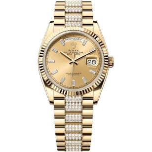 Rolex Day-Date 36 Yellow Gold / Fluted / Champagne - Baguette / President - Diamond 128238-0133