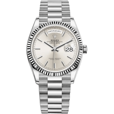 Rolex Day-Date 36 White Gold / Fluted / Silver / President 128239-0005