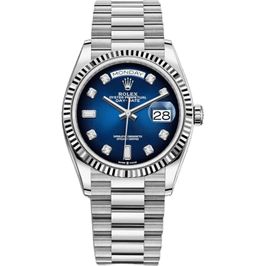 Rolex Day-Date 36 White Gold / Fluted / Blue Ombré - Diamond / President 128239-0023
