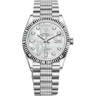 Rolex Day-Date 36 White Gold / Fluted / MOP-Diamond / President-Diamond 128239-0026