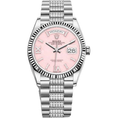 Rolex Day-Date 36 White Gold / Fluted / Opal-Diamond / President-Diamond 128239-0030