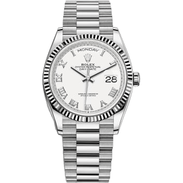 Rolex Day-Date 36 White Gold Fluted / White - Roman / President 128239-0038