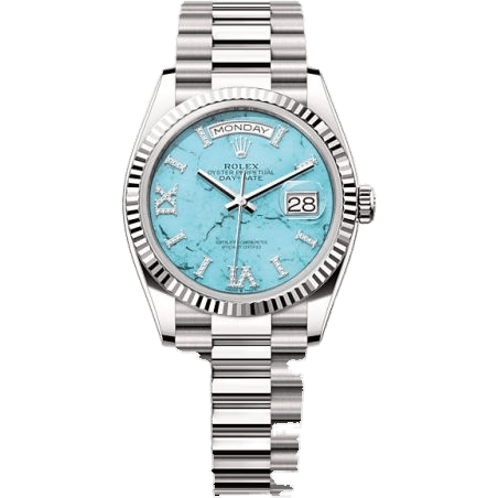 Rolex Day-Date 36 White Gold - Fluted / Turquoise / President 128239-0044
