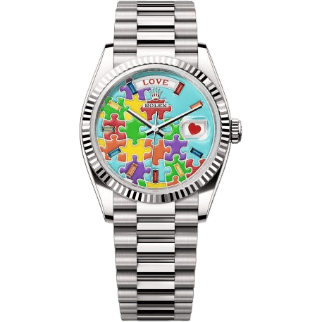 Rolex Day-Date 36 White Gold - Fluted / Emoji Puzzle 128239-0056