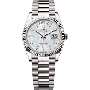 Rolex Day-Date 36 White Gold - Fluted / MOP - Baguette / President 128239-0065