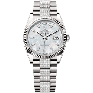 Rolex Day-Date 36 White Gold / Fluted / MOP-Diamond / President-Diamond 128239-0066