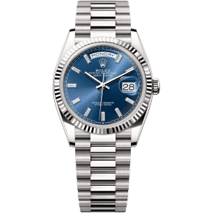 Rolex Day-Date 36 White Gold - Fluted / Bright Blue - Baguette / President 128239-0069