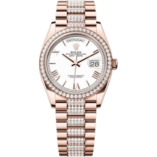 Rolex Day-Date 36 Everose Gold / Diamond / White - Roman / President - Diamond 128345RBR-0071